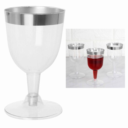 24 Pc Disposable Wine Glasses Plastic Champagne Flute Party Clear Silver  Rim 5oz, 1 - Kroger