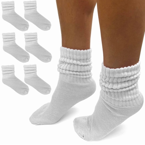 6 Pairs Scrunchie Slouch Socks Cotton Plush Soft Thick Junior Girls 6-8 White Perspective: front
