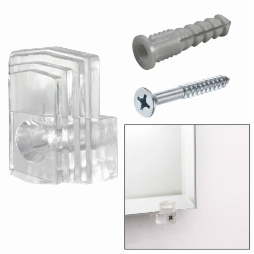 24 Wall Mirror Holder Clips Clear Retainer Mounting Brackets Screws Anchors Kit Perspective: front
