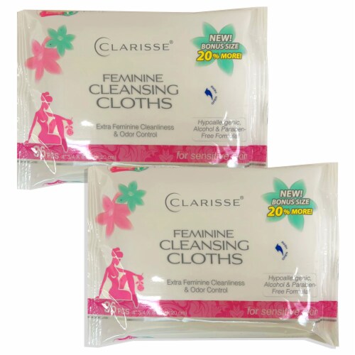 2 Packs Women's Feminine Cloths Cleansing Wipes Moist Towelette Hypoallergenic Perspective: front