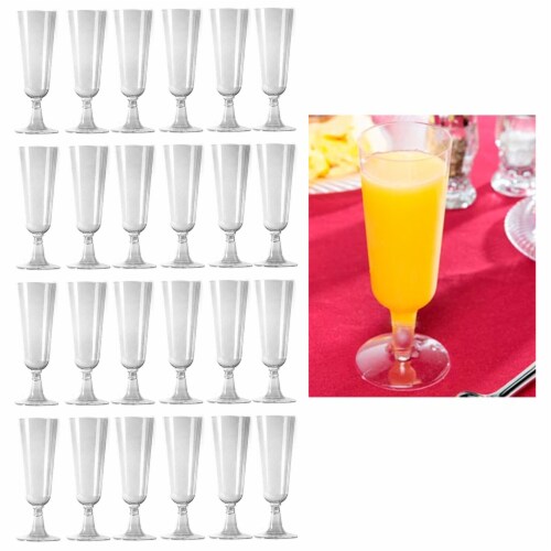 24 Pc Plastic Champagne Flutes Wine Mimosa Disposable Glasses Cups Wedding 4.7oz Perspective: front