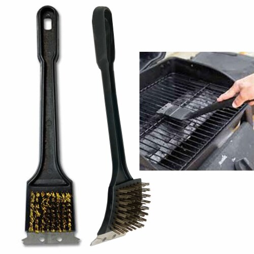 Barbeque BBQ Grill Brush Brass Bristles & Scraper Tool Long Handle Cooking  New !