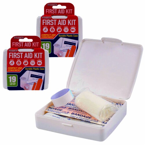 38 Pc First Aid Kit To Go Emergency Home Medical Minor Wound Care Compact 2 Case Perspective: front