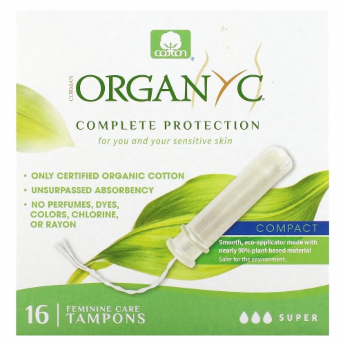 Organyc 100% Certified Organic Cotton Tampons, Plant-Based Eco-Applicator, Super Flow, 16 Perspective: front