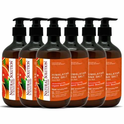 Himalayan Pink Salt Liquid Hand Soap, Moisturizing Blood Orange - 14 oz (6 pack) Perspective: front