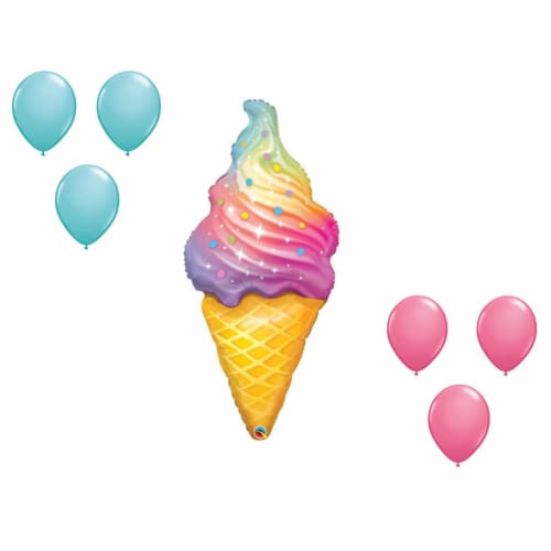LOONBALLOON 45 Inch Rainbow Swirl Ice Cream Balloon Medium Shape Set (6x latex 2x shape) Perspective: front
