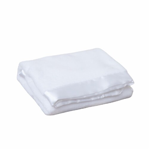 Satin Trim Tahoe Microfleece Soft Baby Blanket, White Perspective: front