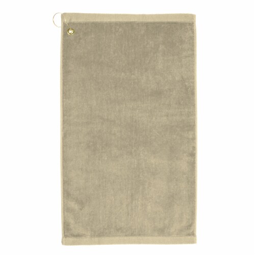 Premium Velour Golf Towel with Corner Hook &Grommet Placement-Beige Perspective: front