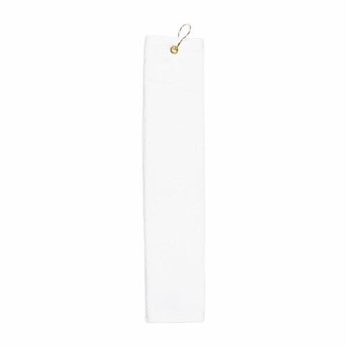 Premium Velour Golf Towel with Tri-fold Hook & Grommet Placement-White Perspective: front