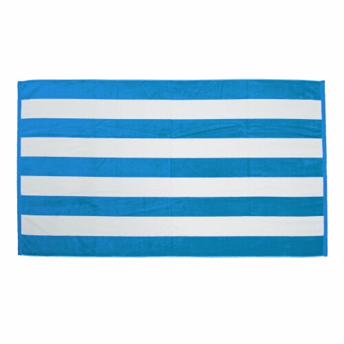 TowelSoft Premium Cabana Stripe 100% Cotton Terry Velour Beach Towel 35 inch x 60 inch-Aqua Perspective: front