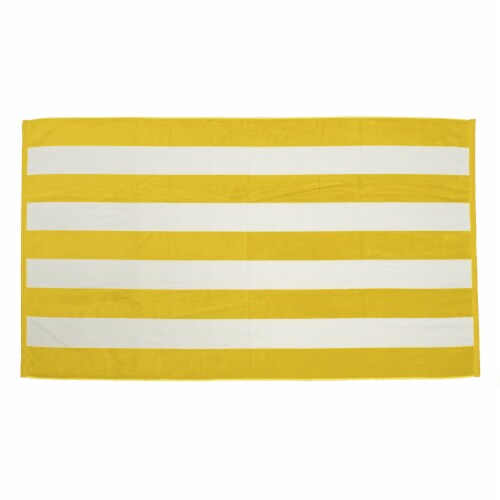 TowelSoft Premium Cabana Stripe 100% Cotton Terry Velour Beach Towel 35 inch x 60 inch-Yellow Perspective: front