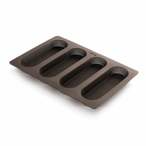 Lekue Silicone Perforated Mini Baguette Bread Pan - Brown Perspective: front