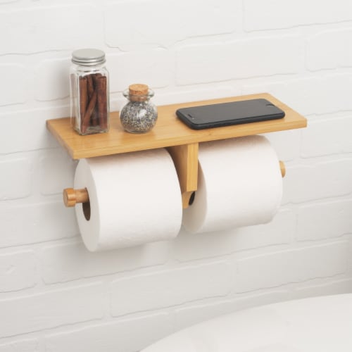 Bamboo Double Dual Toilet Paper Holder with Shelf, 1 Count - King Soopers