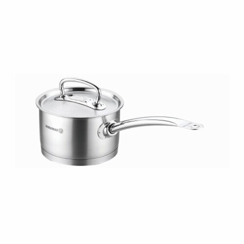 YBM Home a1157 9.4 in. Dia. x 3.9 in. Korkmaz Stainless Steel Stockpot with Lid & Handles&#44 Perspective: front
