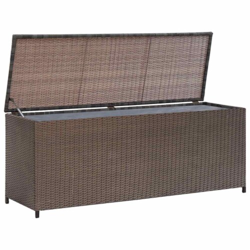 vidaXL Patio Storage Box Brown 47.2 x19.7 x23.6 Poly Rattan Perspective: front