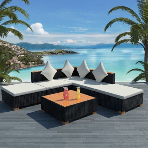 vidaXL 6 Piece Patio Lounge Set with Cushions Poly Rattan Black 6