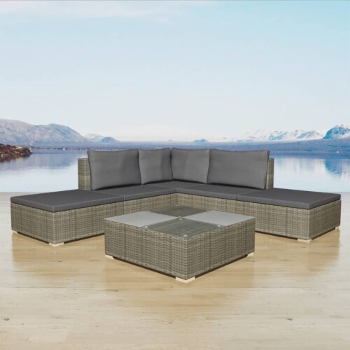 hongersnood Vorige Heer vidaXL 6 Piece Garden Lounge Set with Cushions Poly Rattan Gray, 1 - Kroger