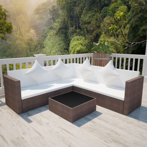 vidaXL 4 Piece Patio Lounge Set with Cushions Poly Rattan Brown 4