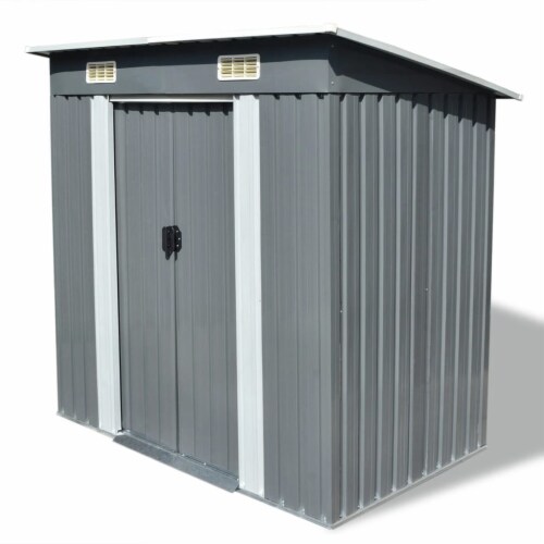 vidaXL Garden Shed Gray Metal 74.8 x48.8 x71.3 Perspective: front