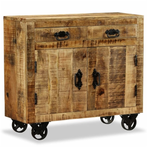vidaXL Sideboard with 2 Drawers and 1 Cabinet Rough Mango Wood Perspective: front