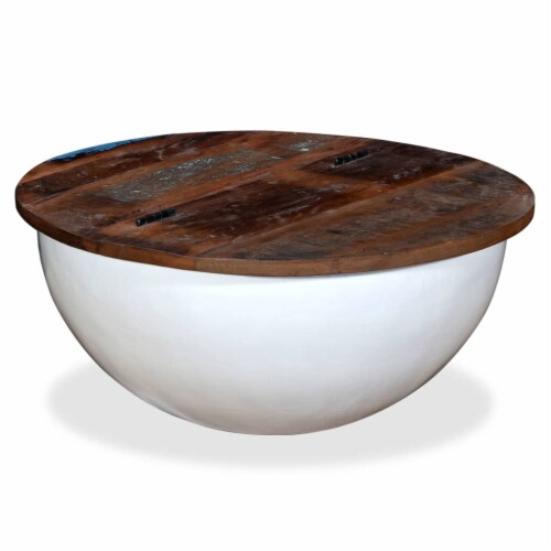vidaXL Coffee Table Solid Reclaimed Wood White Bowl Shape Perspective: front