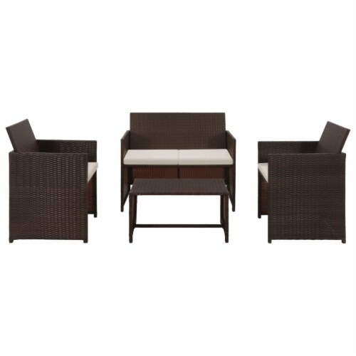 vidaXL 4 Piece Patio Lounge with Cushions Set Poly Rattan Brown Perspective: front