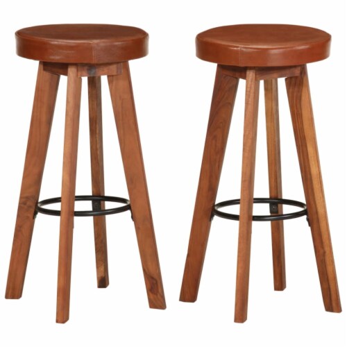 vidaXL Bar Chairs 2 pcs Real Leather and Solid Acacia Wood 2 pcs