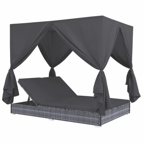 Vidaxl outdoor lounge bed sales with curtains poly rattan