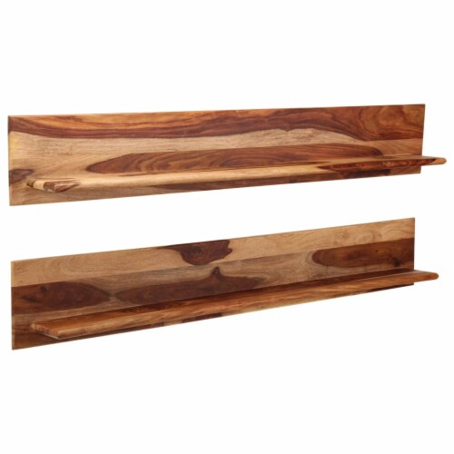 vidaXL Wall Shelves 2 pcs 66.5 x10.2 x7.9  Solid Sheesham Wood Perspective: front