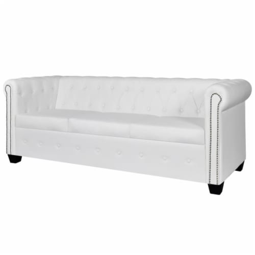 vidaXL Chesterfield 3 Seater Artificial Leather White 1 set