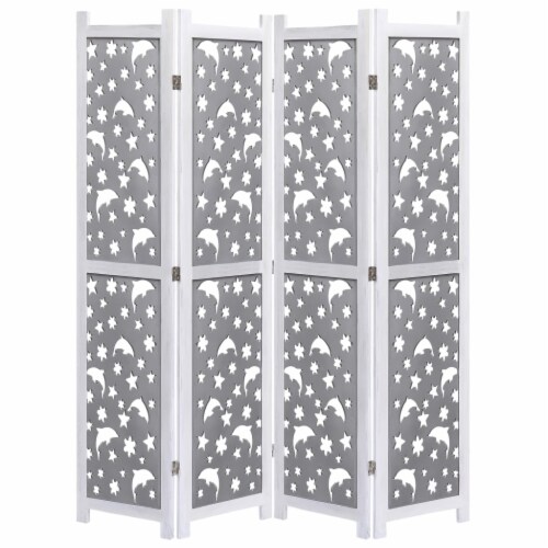 vidaXL 4-Panel Room Divider Gray 55.1 x65 Solid Wood Perspective: front