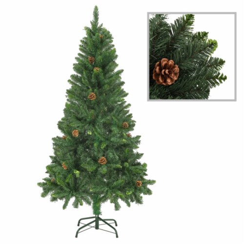 vidaXL Artificial Christmas Tree with Pine Cones Green 5 ft Perspective: front