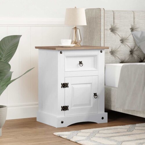 vidaXL Bedside Cabinet Mexican Pine Corona Range White 20.9 x15.4 x26.4 1 Metro Market