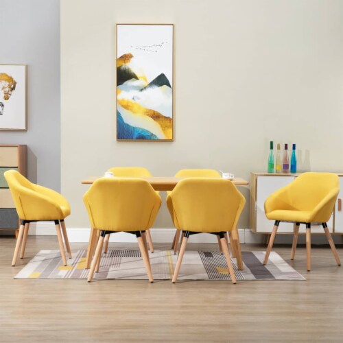 vidaXL Dining Chairs 6 pcs Yellow Fabric 6 pcs Foods Co