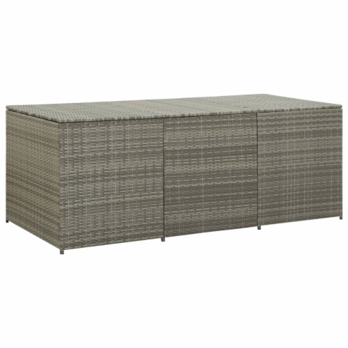 vidaXL Patio Storage Box Poly Rattan 70.9 x35.4 x27.6 Gray Perspective: front