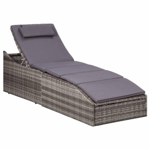 vidaXL Sunbed with Cushion Poly Rattan Gray 1 pcs Gerbes Super Markets