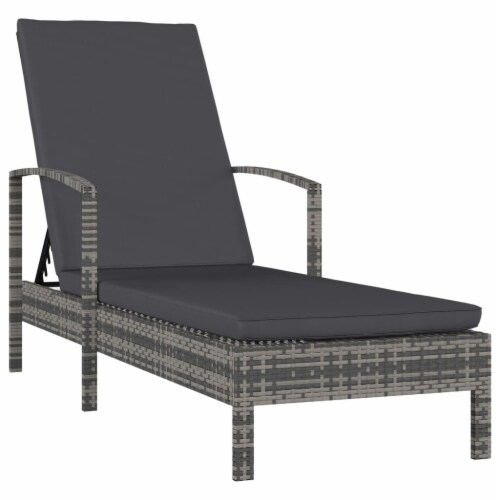 vidaXL Sun Lounger with Armrests Poly Rattan Gray 1 pcs Foods Co