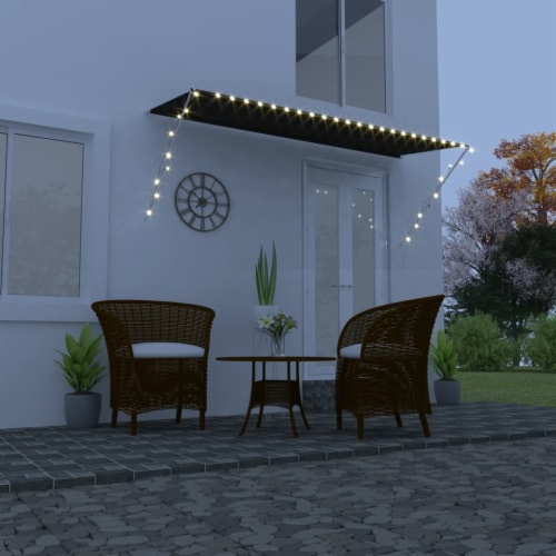 vidaXL Retractable Awning with LED 137.8 x59.1 Anthracite Perspective: front