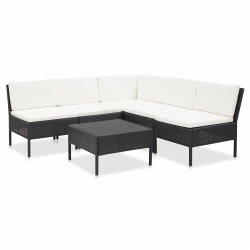 vidaXL 6 Piece Patio Lounge Set with Cushions Poly Rattan Black