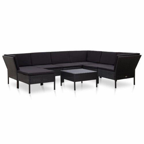 vidaXL 8 Piece Patio Lounge Set with Cushions Poly Rattan Black 8