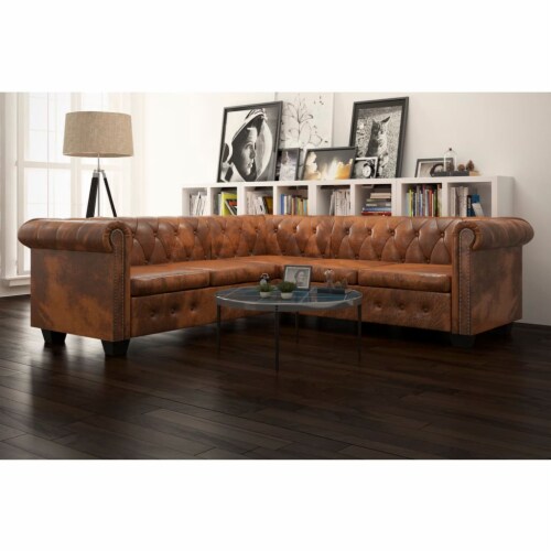 Brown chesterfield corner shop sofa