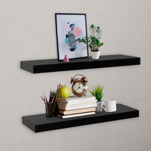 vidaXL Floating Wall Shelves 2 pcs Black 23.6 x7.9 x1.5 Perspective: front