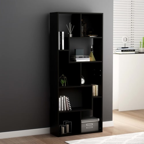 vidaXL Book Cabinet Black 26.4 x9.4 x63.4 Engineered Wood Perspective: front