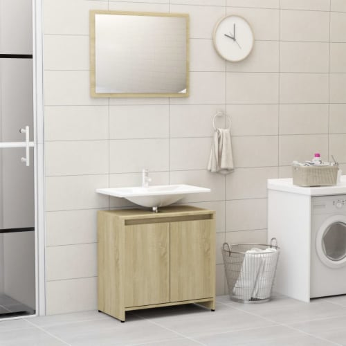 vidaXL Bathroom Furniture Set Sonoma Oak Engineered Wood Perspective: front