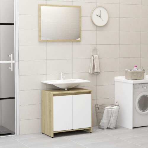 vidaXL Bathroom Furniture Set White and Sonoma Oak Engineered Wood Perspective: front