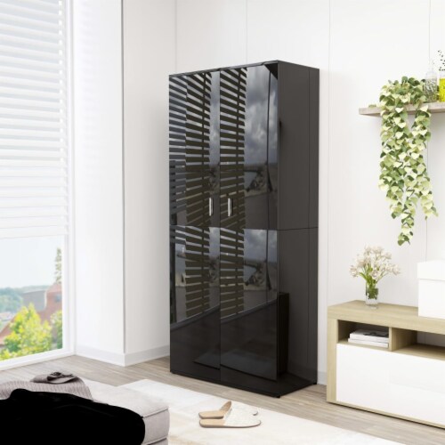 vidaXL Shoe Cabinet High Gloss Black 31.5 x15.4 x70.1 Engineered
