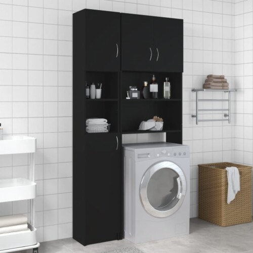 vidaXL Bathroom Cabinet Black 12.6 x10 x74.8 Engineered Wood Perspective: front
