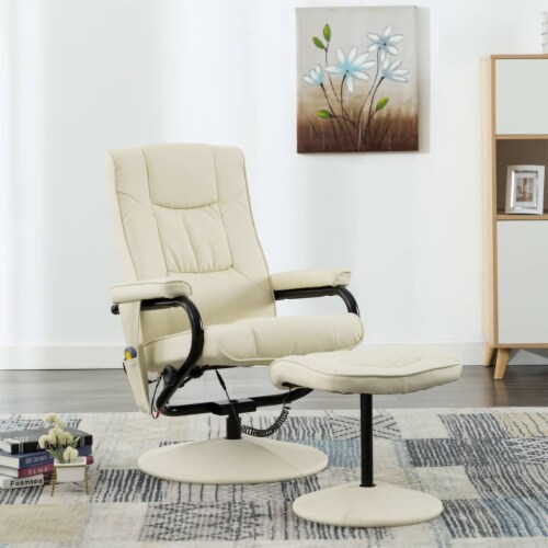 Cream leather recliner hotsell chair with footstool