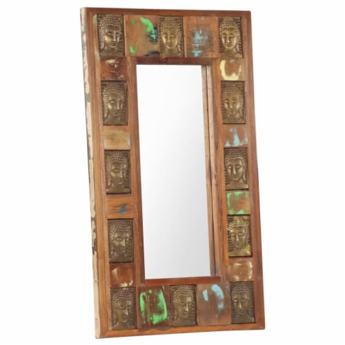 vidaXL Mirror with Buddha Cladding 19.7 x31.5 Solid Reclaimed Wood Perspective: front