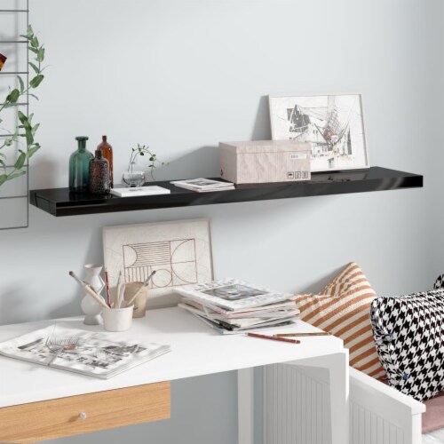 vidaXL Floating Wall Shelf High Gloss Black 47.2 x9.3 x1.5 MDF Perspective: front